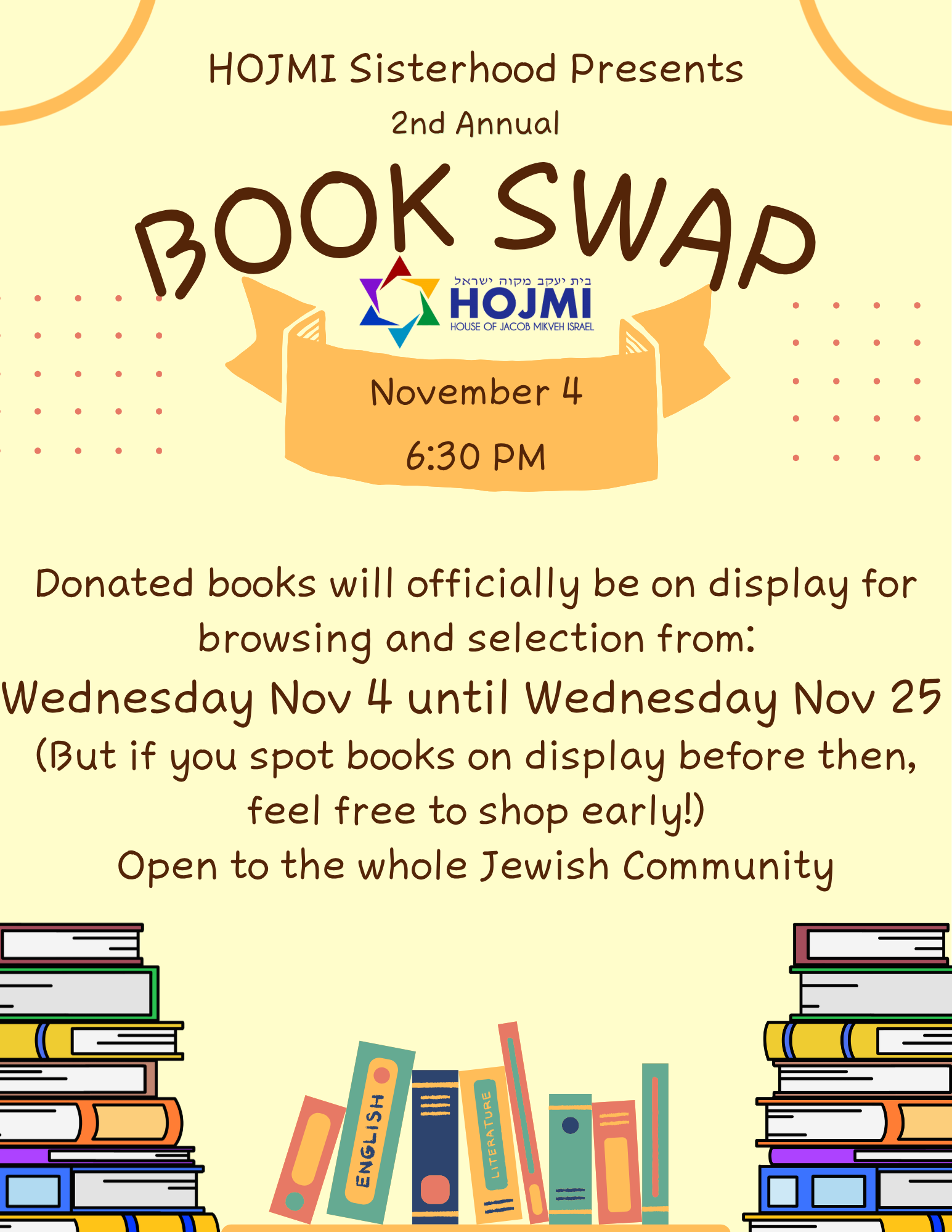 2nd Annual HOJMI Sisterhood Book Swap - Opening Night Nov 4, 2026